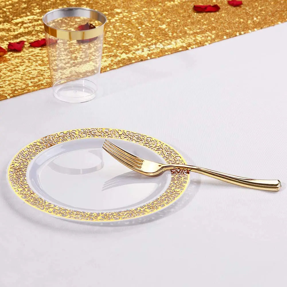 50/25pcs Gold Plastic Plates-7.5inch Disposable Salad/Dessert Plates-Hard Plastic Appetizer Plates Small Cake Plates for Parties