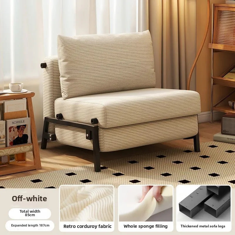 Sofa Bed, Foldable Single Push-pull Bed for Living Room, Study Room and Balcony, Retro Fabric Sofa for Small Apartment, Corduroy