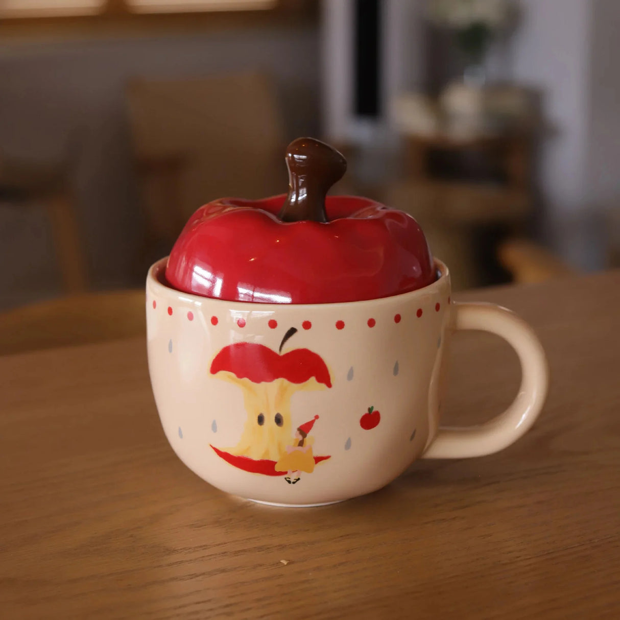 Vintage Mug With Lid And Spoon Apple Shape Ceramic Mug Water Cup Girls Mug Christmas Gift Coffee Mug Couple Milk Breakfast Mug