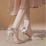 Wedding Heels Women Luxury Brand Design String Bead Pearls High Heels Ladies Sexy Elegant Pointed Toe White Black Pumps2025