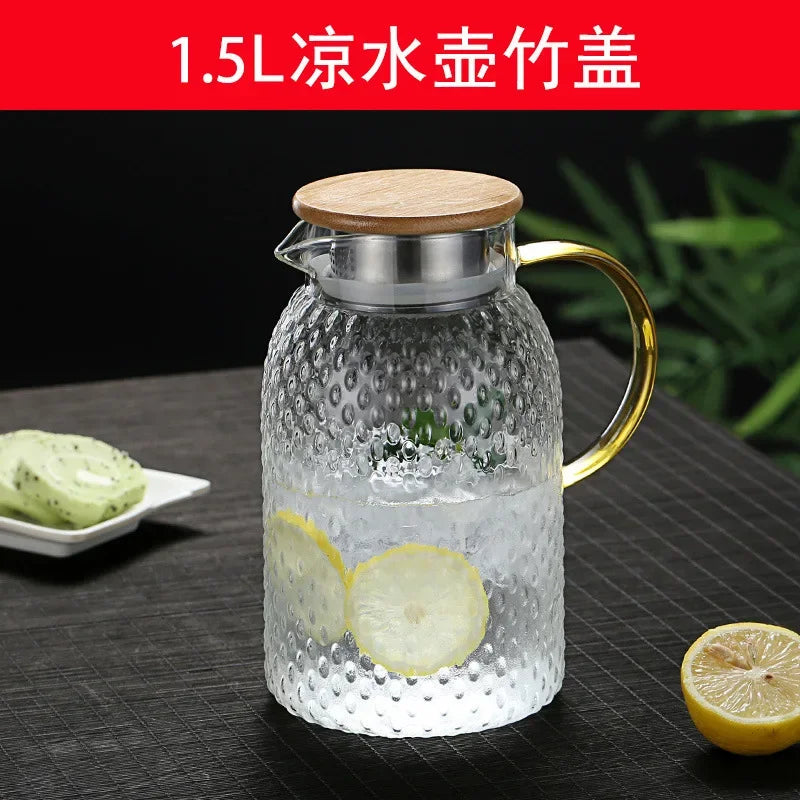 Glass Pitcher Glass Pitcher With Lid High Borosilicate Glass Heavy Duty Water Pitcher For Cold/Hot Drinks Iced Tea Juice Milk