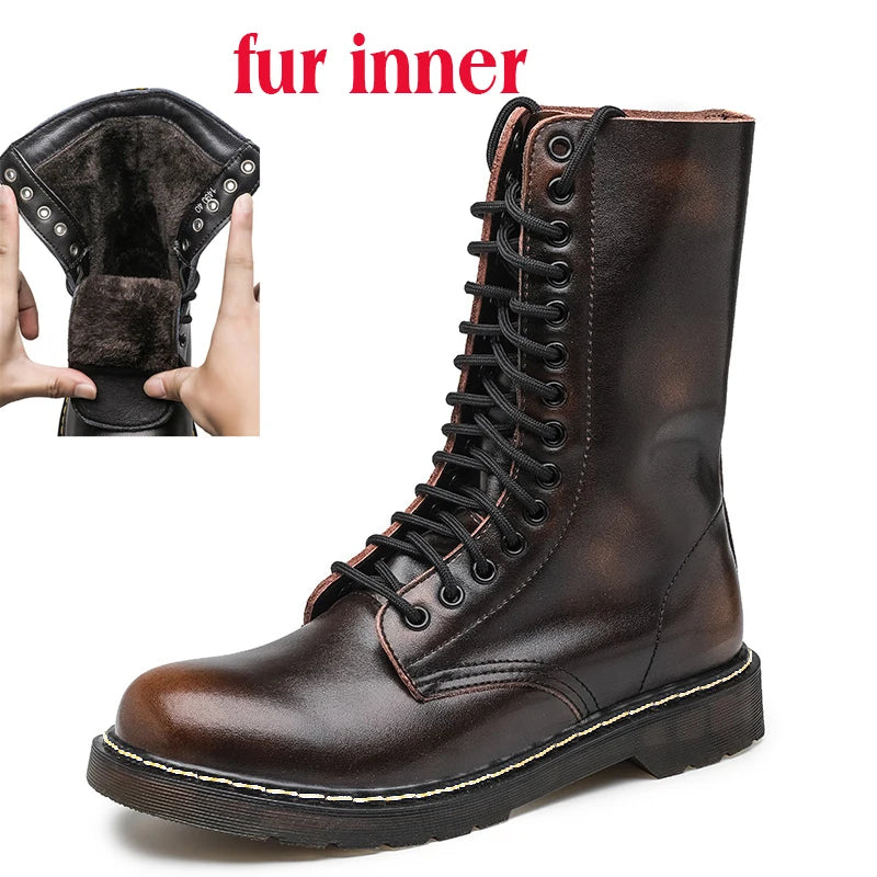 Men's Mid-calf Boots High Tube Work Boots Couples Outdoor Motorcycle Boots Large Size Women's Boots Winter Plush Cotton Boots