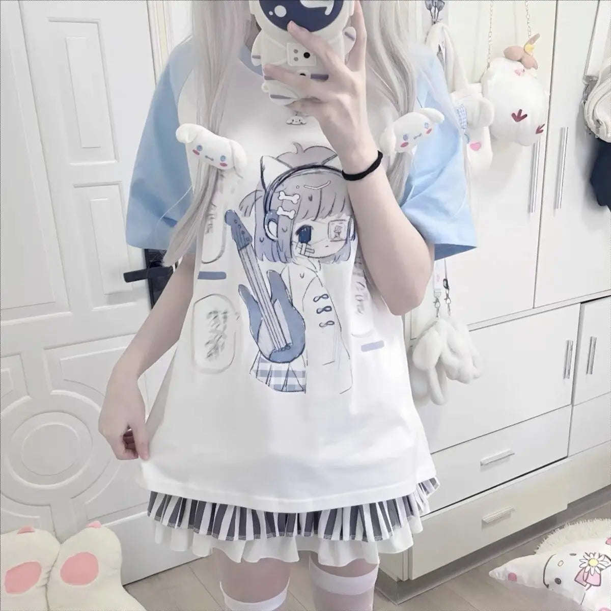 2025 Ropa Mujer Japanese Tshirts for Women Oversized Tops Patchwork Summer Tees Anime Print Casual T Shirt Fashion Y2k T-shirts