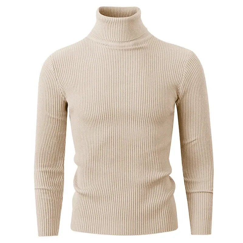 New Men's Turtleneck Pullover Sweater Autumn Long Sleeve Casual Fashion Stripe Knitted Sweater for Men Winter Warm Streetwear