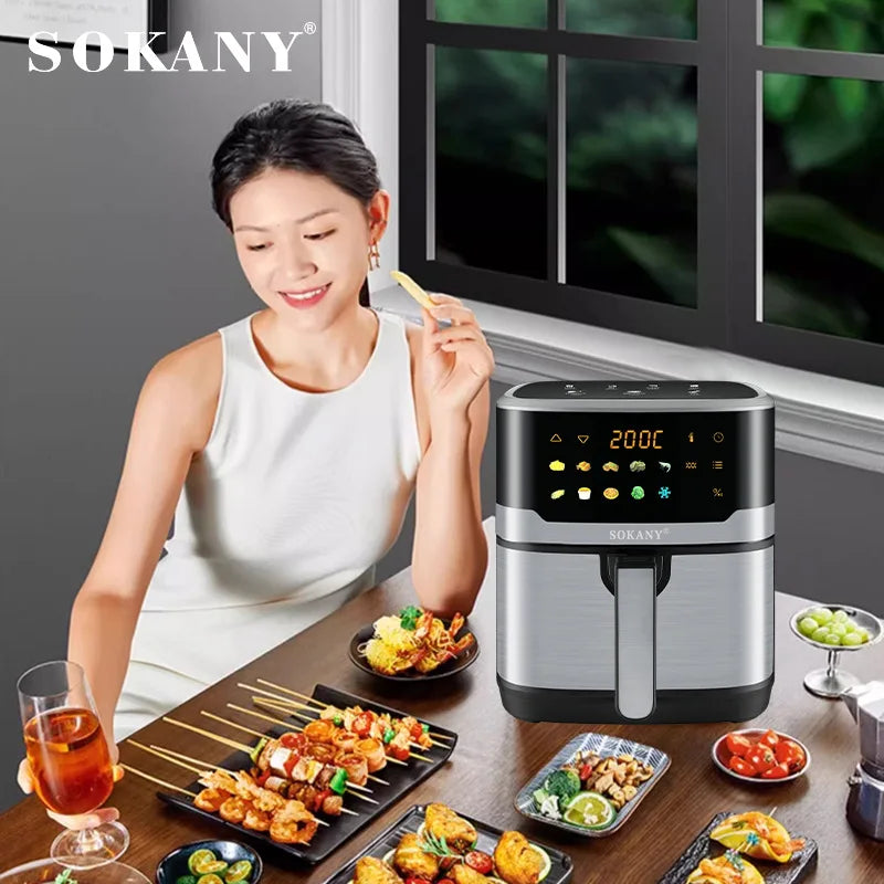 7.5L Air Fryer, Household Stainless Steel, Healthy and Smoke-free, LED Touch Screen Panel, Suitable for Baking and Frying