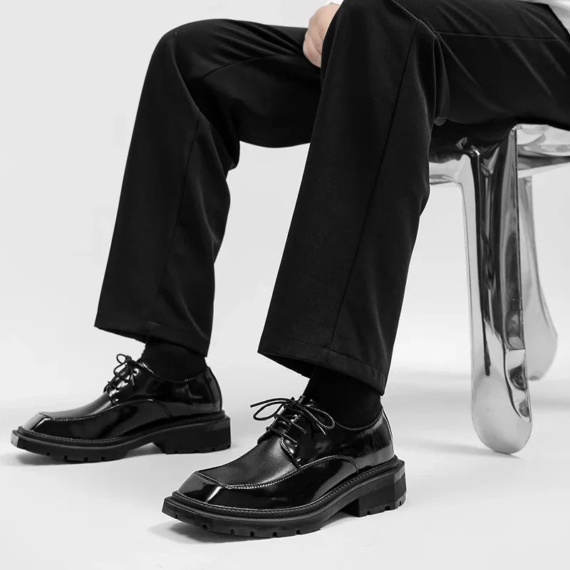 Brand New Black Brogue Shoes Men Classic Platform Oxford Dress Shoes Men Retro Patent Leather Footwear Low-Ankle Party Shoes