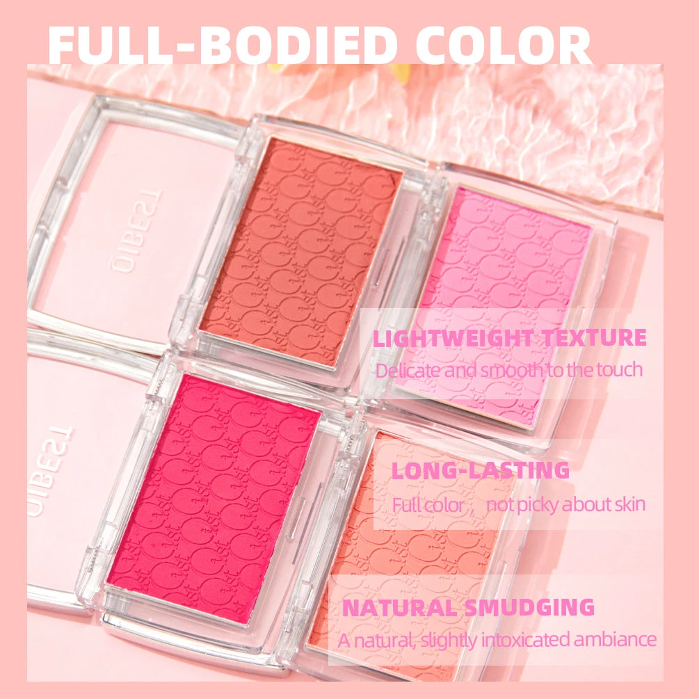 QIBEST New Embossed Blush Peach Pink Orange Tint Makeup Blush Palette Cheek Contour Rouge Long-lasting Face Brightens Blusher