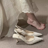 Fashionable high heels for women 2025, striped design, black style, pointed stilettos, sexy and comfortable, large-sized sandals