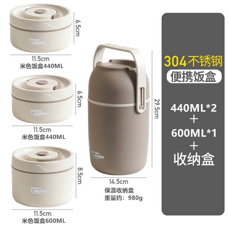 Insulated cooking pot, stackable stainless steel bento box, microwaveable stainless steel container, lunch box