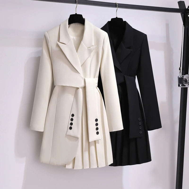 Women's Jacket New in Korean Fashion Long Suit Top Slim Tunic Sashes Blazer Coat Clothes Loose Straight Temperament Slim Blazer