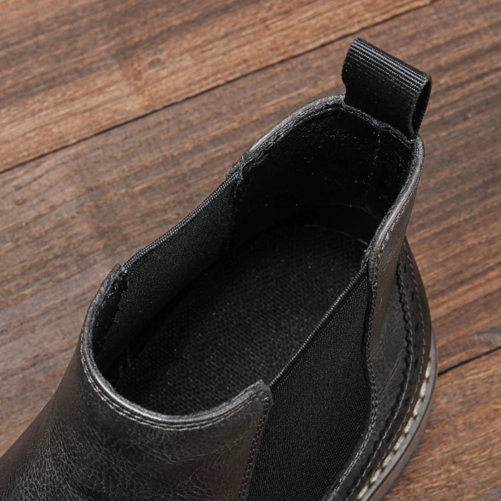 Men Chelsea Boots Fashion Retro Men Leather Boots Brogue Ankle Boots