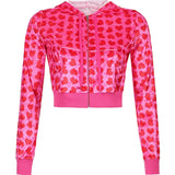 Women's Pants Suits Female Short Coat Heart Print Long Sleeve Tops with Zipper and Pockets Women's Clothes for Spring Fall 2024