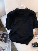 Women's T-Shirts Summer Thin Hollow Out Crew Neck Pullover Sweater Versatile Short Sleeve Knitted Top Women's Clothing