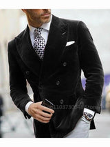 Green/Black Velvet Blazer for Men with Peak Lapel Double Breasted Dinner Jacket Elegant Smoking Suit Wedding Coat
