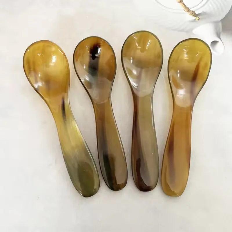 Kitchen Ladles Water Buffalo Horn Spoon Exquisite Western Cuisine Spoon Creative Dessert Spoon Long Handled Spoon Horn Products