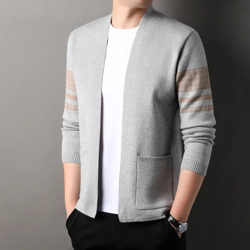 Men's Knitted Cardigan Spring Autumn Loose Casual Versatile Middle-aged Dad Fashion Sweater Simple Coat
