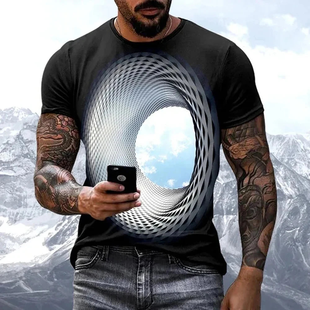 Fashion Hot T-Shirts for Men Sales Personality Fun Sky Graphic New Casual Three-Dimensional Vortex Printed Oversized O-Neck Tees