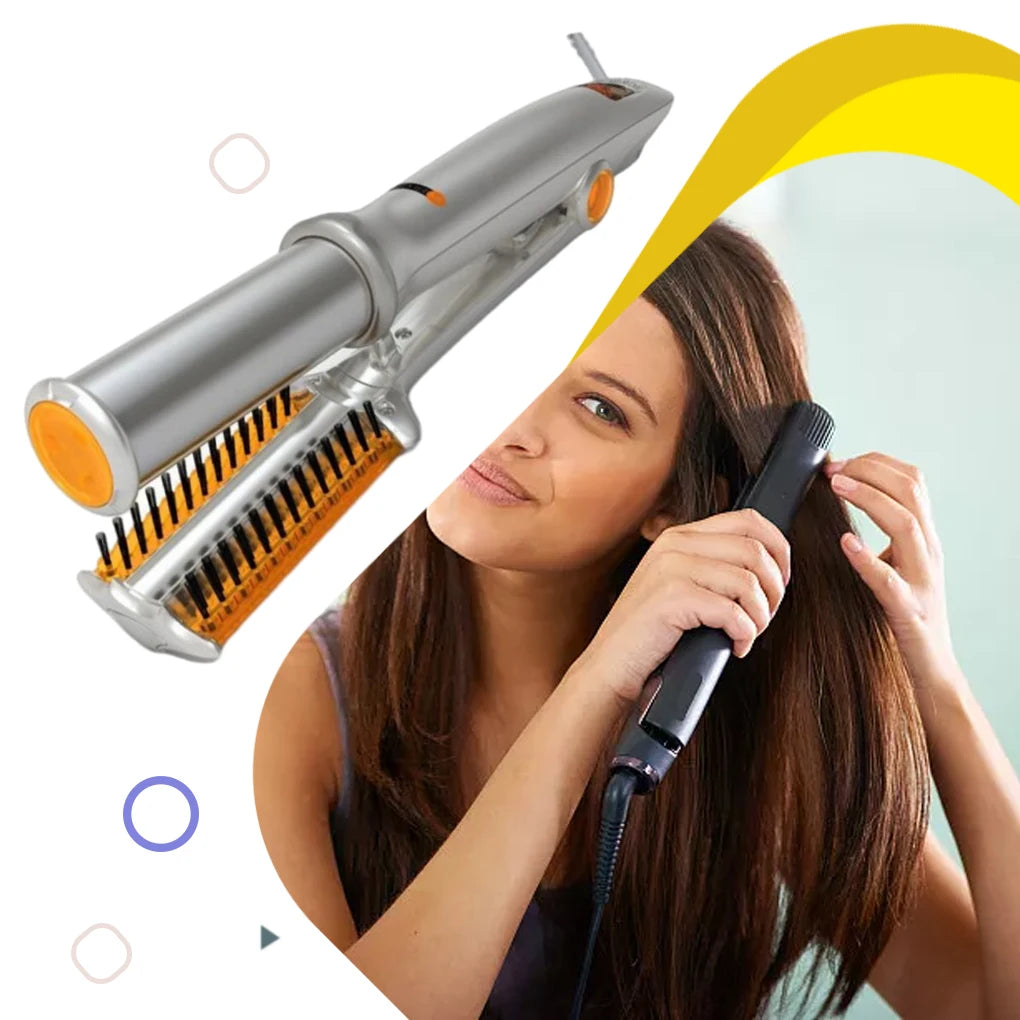 Hair Curling Iron Rotating Hair Curler 2 In 1 Hair Curler Straightener Brush Smoothing Hair Iron Electric Hairbrush