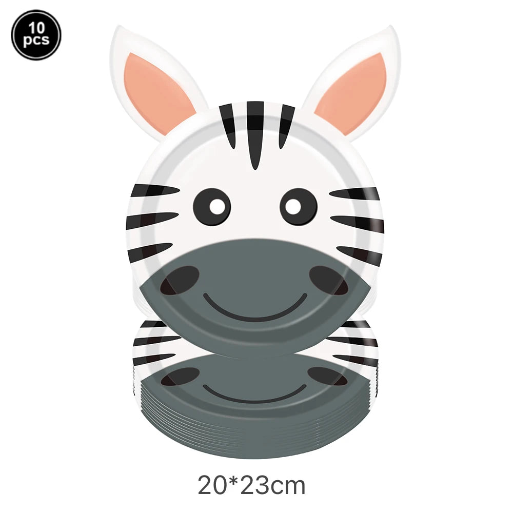 10pcs Farm Animals Party Paper Plates Cock Pig Cow Sheep Disposable Plates Kids Birthday Decor Cartoon Animals Dinnerware Plates