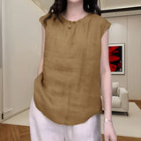 Sleeveless Blouse for Women New Summer Style Round Neck Design Fashionable Loose Thin Top