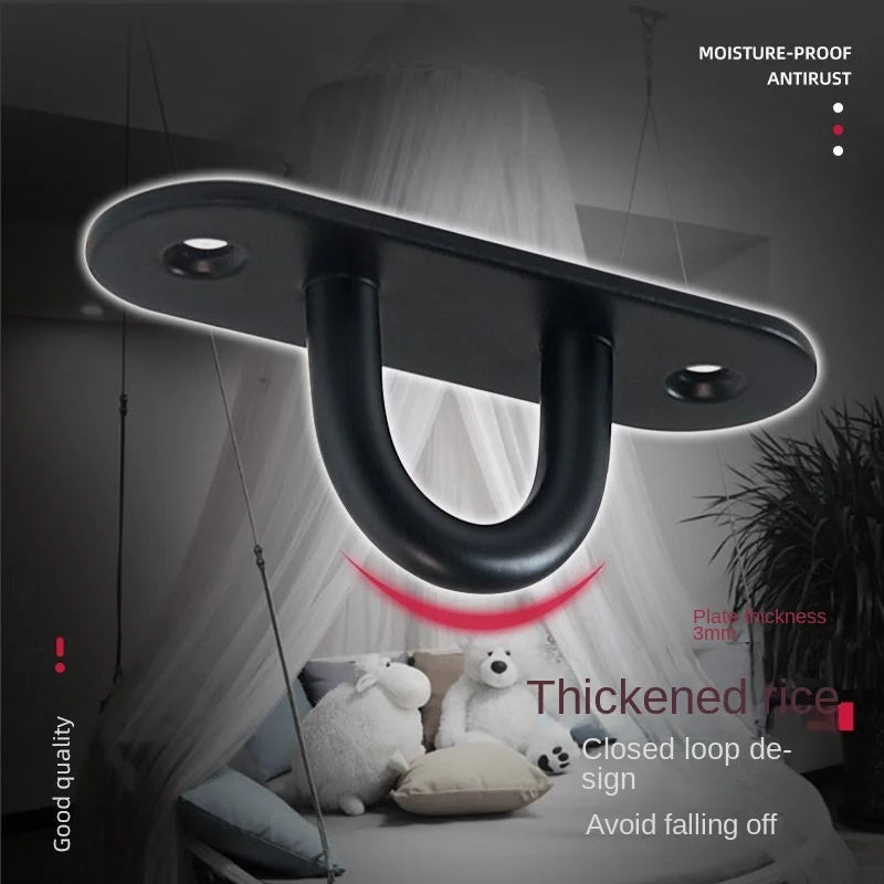 Black Stainless Steel Wall Hook Heavy Duty Fixed Pad Eye Plate Deck Door Buckle U/J-Shaped Heavy Duty Ceiling Mount Hanger