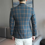 Men's Blazer British's Style Casual Slim Fit Suit Jacket Male Plaid Blazers Single Button Men Coat Terno Masculino