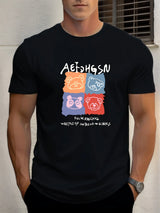 T Shirts For Men Bear 100% Cotton Graphic Printing Summer Round Neck T-Shirt Casual Breathable Street Style Daily Top
