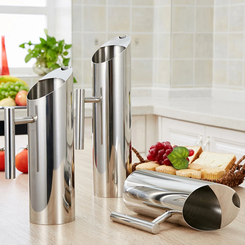 1/2L Pitcher Pot Stainless Steel Kitchen Cold Wine Pitcher Bar Ice Jar Container Fruit Juice Pitcher for Restaurant Cafe Mix Bar