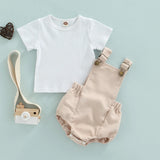 Fashion Newborn Clothes Set Toddler Baby Boy Girl Ribbed T-shirt + Straps Overalls 2pcs Baby Boy Summer Clothing Outfit