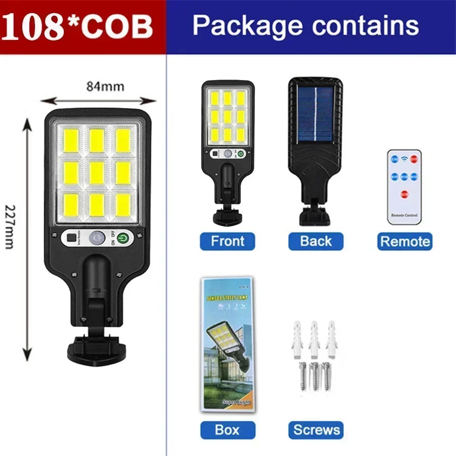 Solar Street Lights Outdoor, Solar Lamp With 3 Light Modes Waterproof Motion Sensor Security Lighting for Garden Patio Path Yard