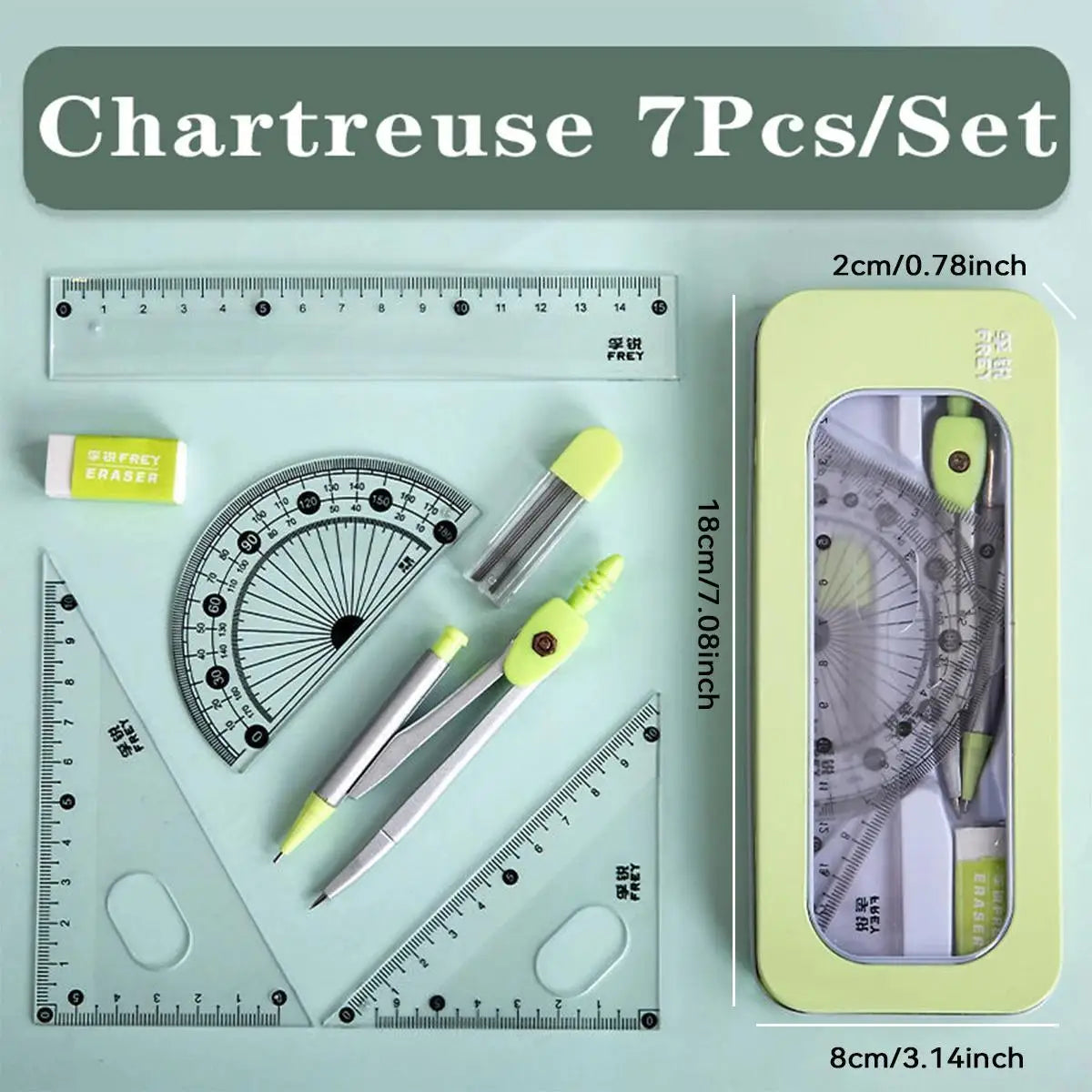 7-piece Set of Ruler, Triangle Ruler, Protractor, Compass, Student Stationery, Back To School Math Supplies