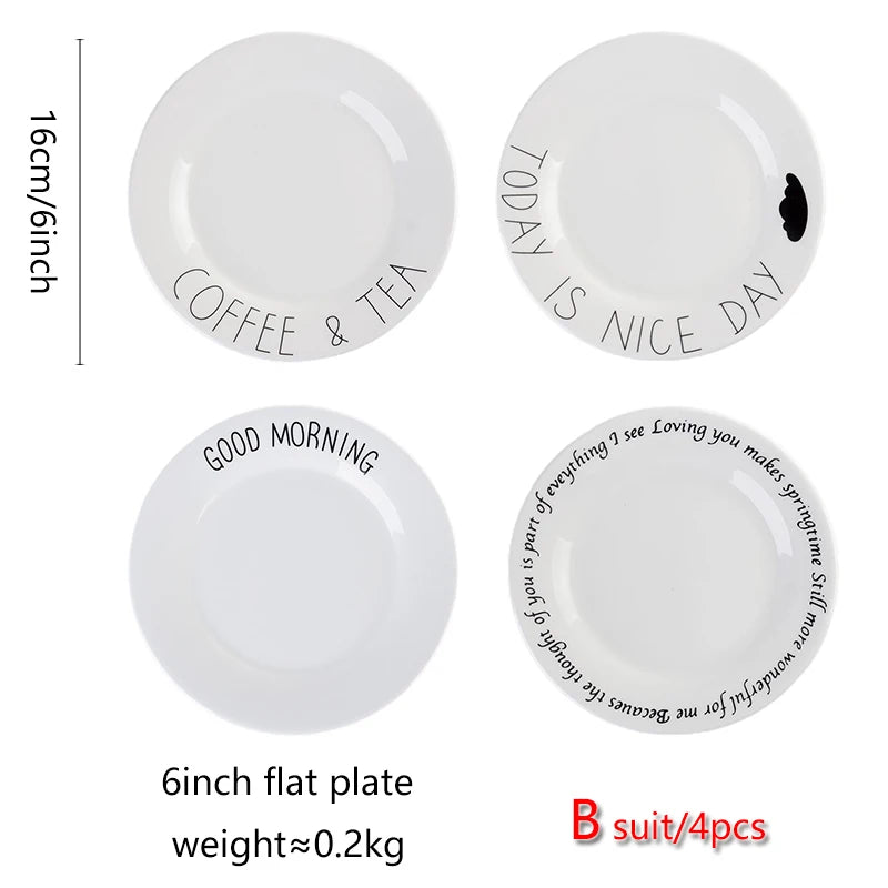 4pcs, ceramic 6-inch breakfast plates, appetizer plates, sandwiches, bread, dessert fruit salad plates, Nordic style ceramics