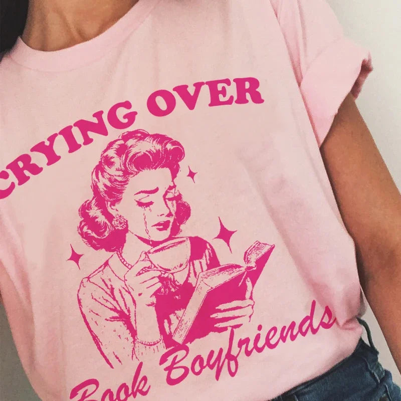 Women Retro Funny Fantasy Romance Reader T-Shirts Cute Novel Bookish T Shirt Vintage Book Lover Graphic Tees Literature Top Gift