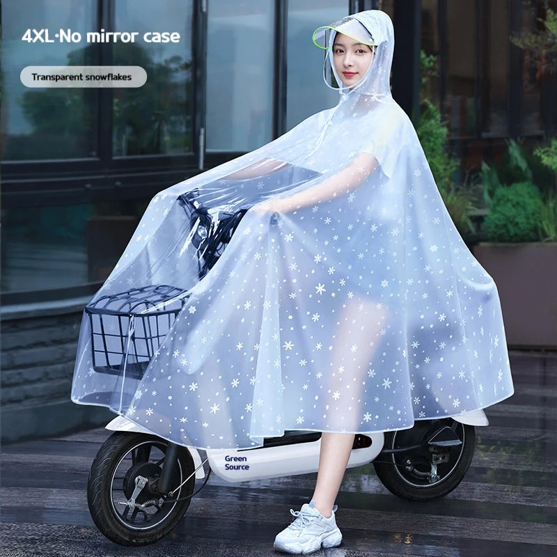 Raincoat, single person, women's transparent bicycle, electric bike, electric bike, special long one-piece raincoat