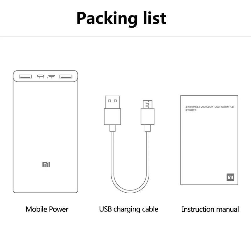 easyown 20000mAh PowerBank PLM18ZM Type-C Dual Way Fast Charge Powerbank 18W Flash Charging 2 USB 1 Type C Output Mi Powerbank