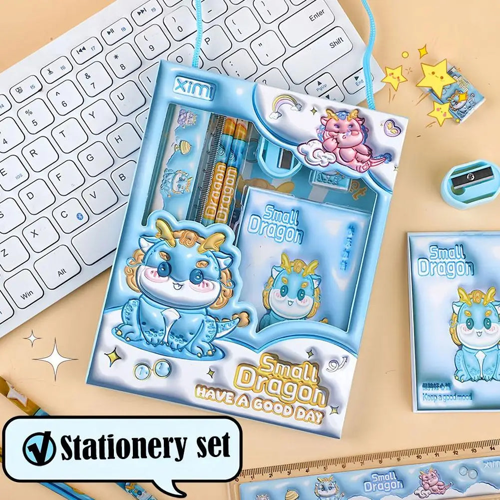 6-Piece Kids School Supplies Set, Writing Tools with Cartoon 3D Raised Design, Gift Box for Students Birthday Christmas
