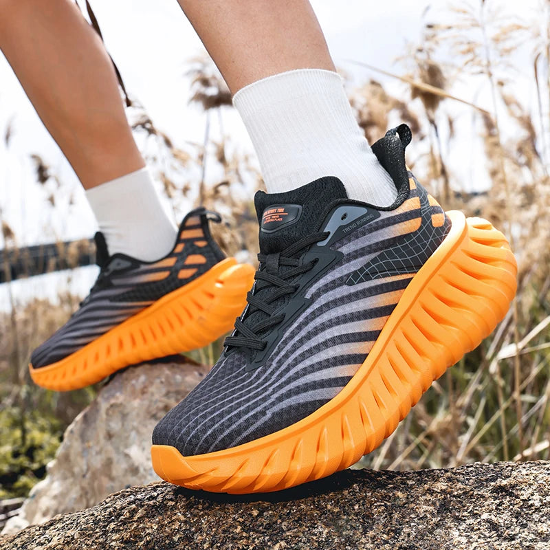Mens Breathable Bounce Trail Running Shoes Anti-slip Cushioning Outdoor Thick Bottom Running Shoes Couple Sneakers