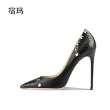 Women's Shoes luxury woman shoes 2024 Heels For Women Fashion Designer Brand Pumps Stiletto Rivets High Heels Pointed Toe 10cm