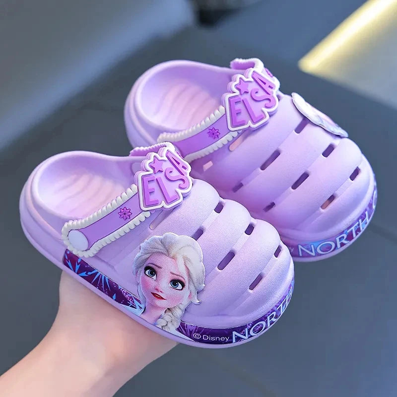 Disney Summer Girls Slippers Non-slip Soft Sole sandals Elsa Princess Girls Baotou Breathable beach drag sneakers