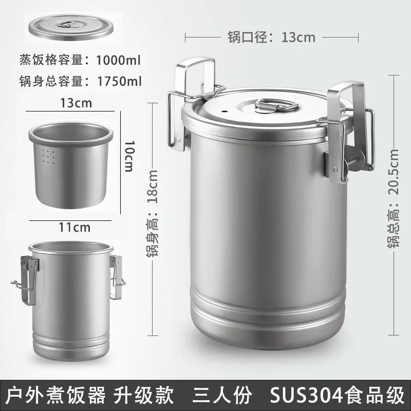Camping Steel Cooking Pot Steam Pot Noodle Rice Cooker Combine Set