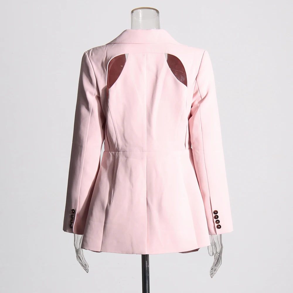 TWOTWINSTYLE Patchwork Button Slim Blazer For Women Notched Collar Long Sleeve Spliced Pockets Hollow Out Designer Coat Female