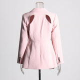 TWOTWINSTYLE Patchwork Button Slim Blazer For Women Notched Collar Long Sleeve Spliced Pockets Hollow Out Designer Coat Female