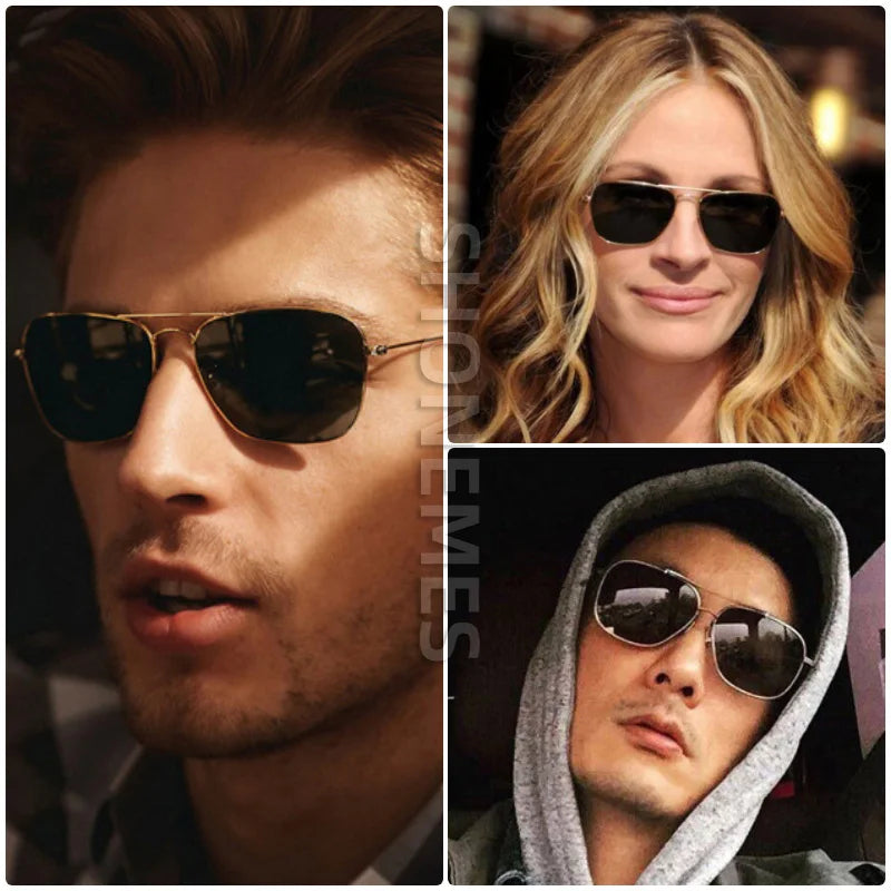 Shonemes Square Sunglasses Vintage Double Bridge Driving Shades Metal Frame Outdoor UV400 Sun Glasses for Men Women