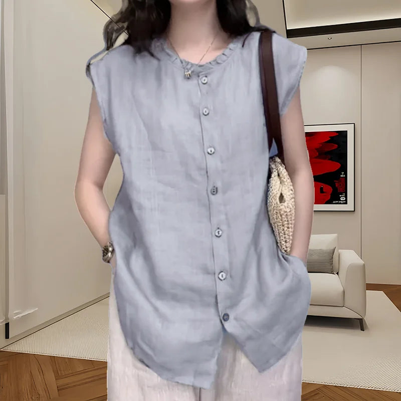 Sleeveless Blouse for Women New Summer Style Round Neck Design Fashionable Loose Thin Top