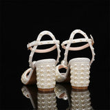 Sweet Handmade Pearl Stiletto Line With Shallow Cut Party Wedding Shoes Thick Heels High Heels For Women
