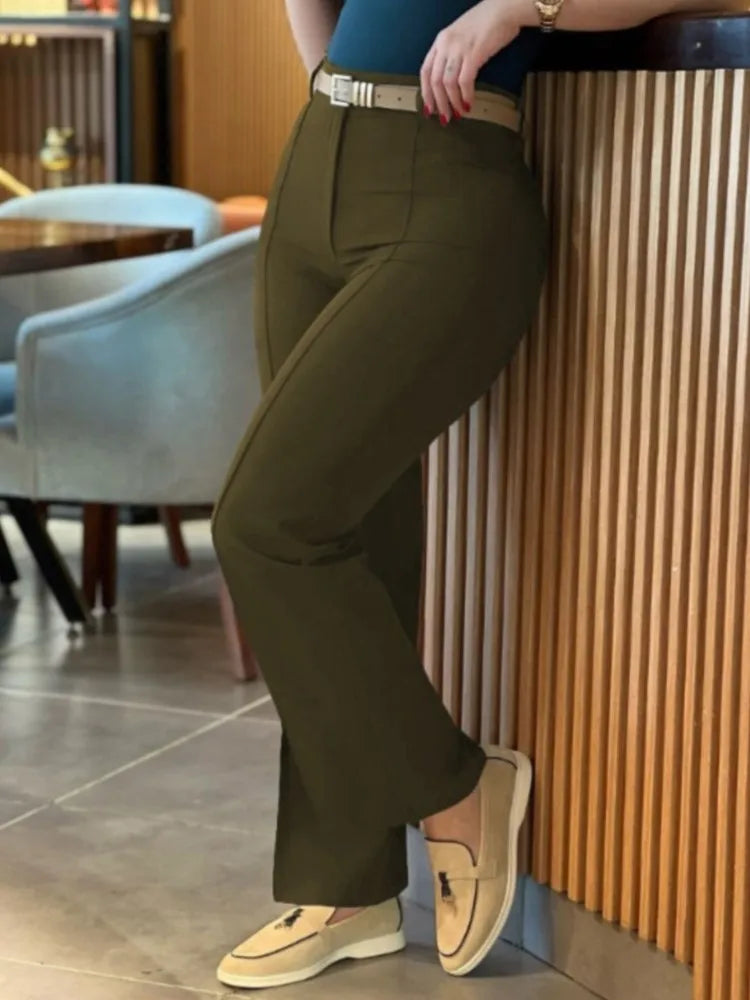 Women's Pants Spring Autumn High Waist Straight Leg Work Pants New Fashion  Solid Long Pants Slim Fit Elegant Pants Female