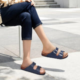 Comwarm Fashion Men Leather Sandals Summer Cork Footbed Slide Sandals Beach Sandals Unisex Brand Sandals with Adjustable Buckle
