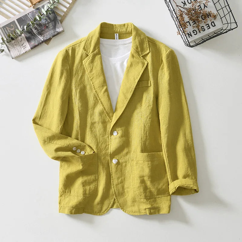 2023 Men Blazer Jacket Spring Autumn Solid Slim Casual Business Breathable Tops Cotton Linen Suit High Quality Coat Male Clothes