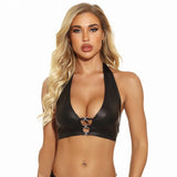 Lingerie for Women PU Leather Sexy Bra Black Ladies Push Up Backless Bralette Slip Sensual Hot Crop Top Shiny Fashion Cross Bras