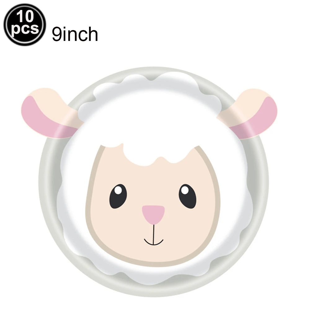 10pcs Farm Animals Party Paper Plates Cock Pig Cow Sheep Disposable Plates Kids Birthday Decor Cartoon Animals Dinnerware Plates
